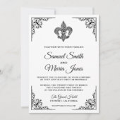 Faire-part de mariage Fleur De Lis noir et blanc (Devant)