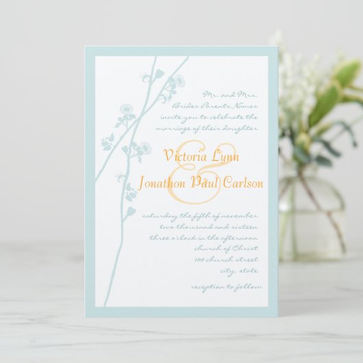 Faire-part de mariage Fleur de menthe et de corail (Debout devant)