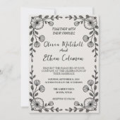 Faire-part de mariage Fleur Élégante Noir & Blanc (Devant)