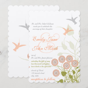 Faire-part de mariage Fleur Fantaisiste et Oiseau-