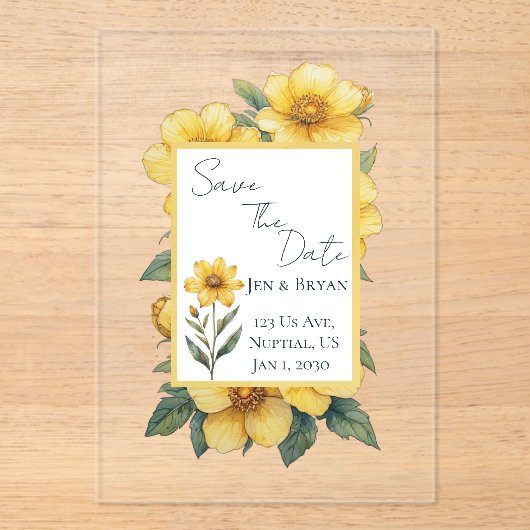 Faire-part de mariage Fleur Jaune (Recto)