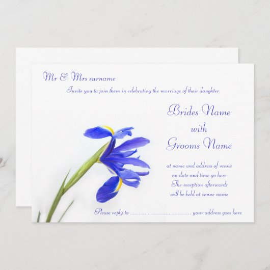 Faire-part de mariage - fleur pourpre d'iris (Devant / Derrière)