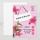 Faire-part de mariage Fleur Rose (Devant / Derrière)