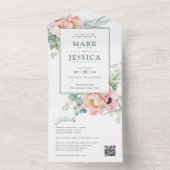 Faire-Part de Mariage Fleur Rose Blanc (À l'intérieur)