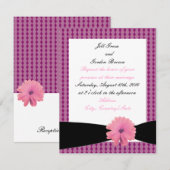 Faire-part de mariage Fleur rose Ruban noir (Devant / Derrière)