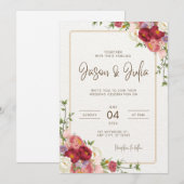 Faire-part de mariage Fleur Rouge Foncé (Devant / Derrière)