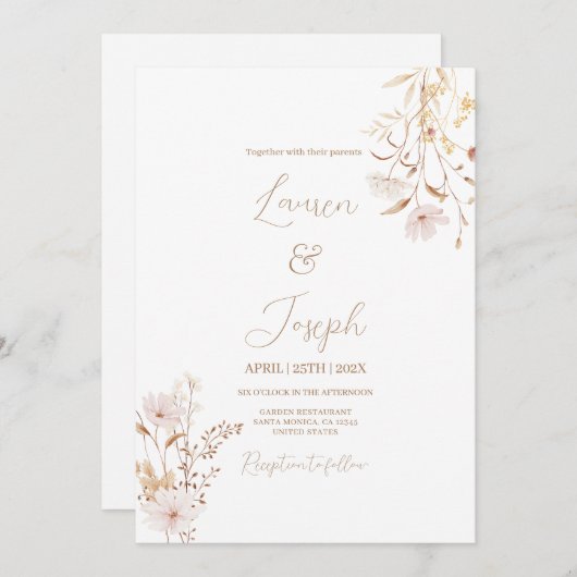 Faire-part de mariage fleur sauvage (Devant / Derrière)