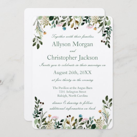 Faire-part de mariage fleur sauvage (Devant / Derrière)