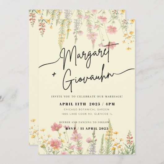 Faire-part de mariage Fleur sauvage (Devant / Derrière)