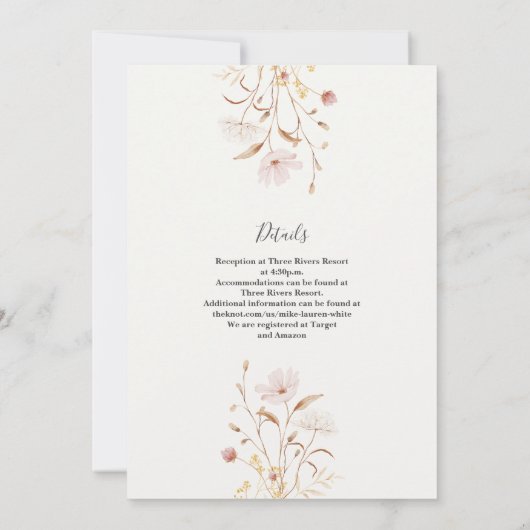 Faire-part de mariage fleur sauvage (Dos)