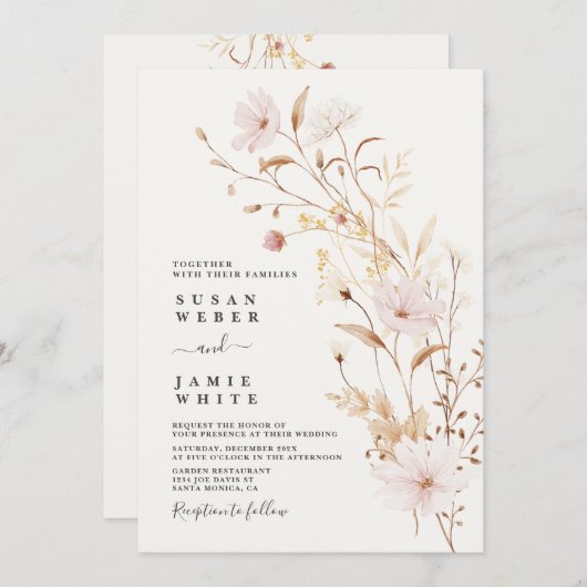 Faire-part de mariage fleur sauvage (Devant / Derrière)