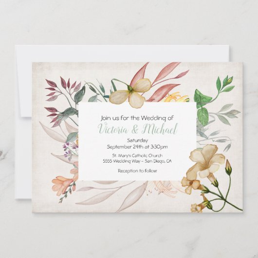 Faire-part de mariage fleur sauvage à cadre fleuri (Devant)