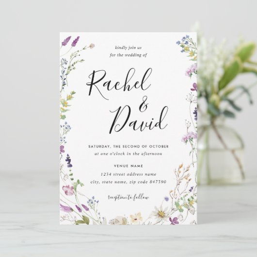 Faire-part de mariage fleur sauvage aquarelle (Debout devant)