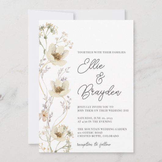 Faire-part de mariage Fleur sauvage aquarelle (Devant)