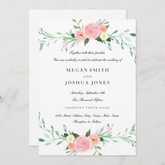 Faire-part de mariage Fleur sauvage aquarelle (Devant / Derrière)