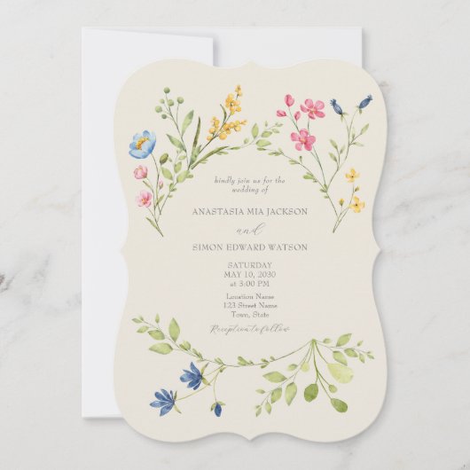 Faire-part de mariage fleur sauvage avec code QR (Devant)