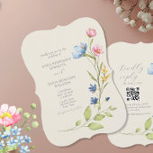 Faire-part de mariage fleur sauvage avec code QR