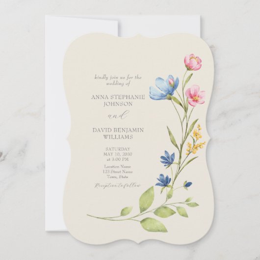 Faire-part de mariage fleur sauvage avec code QR (Devant)