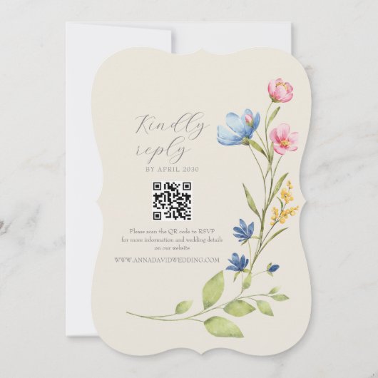 Faire-part de mariage fleur sauvage avec code QR (Dos)