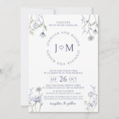 Faire-part de mariage fleur sauvage bleu aquarelle (Devant)