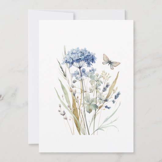 Faire-part de mariage Fleur sauvage bleu Dusty (Dos)