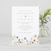 Faire-part de mariage Fleur sauvage bleu et jaune (Debout devant)