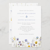 Faire-part de mariage Fleur sauvage bleu et jaune (Devant / Derrière)