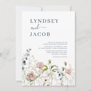 Faire-part de mariage Fleur sauvage bleu foncé