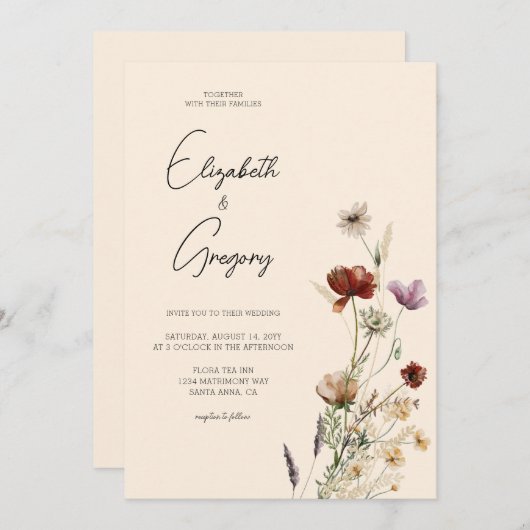 Faire-part de mariage Fleur sauvage Boho (Devant / Derrière)