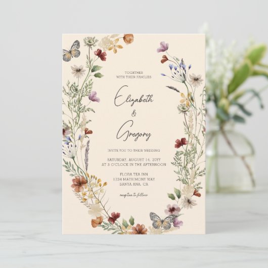 Faire-part de mariage Fleur sauvage Boho (Debout devant)
