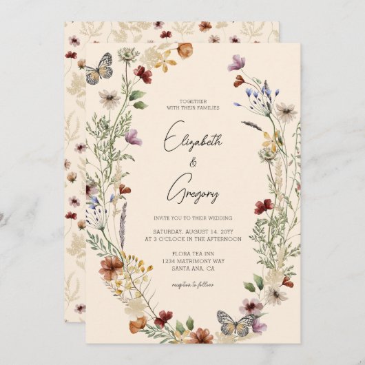 Faire-part de mariage Fleur sauvage Boho (Devant / Derrière)