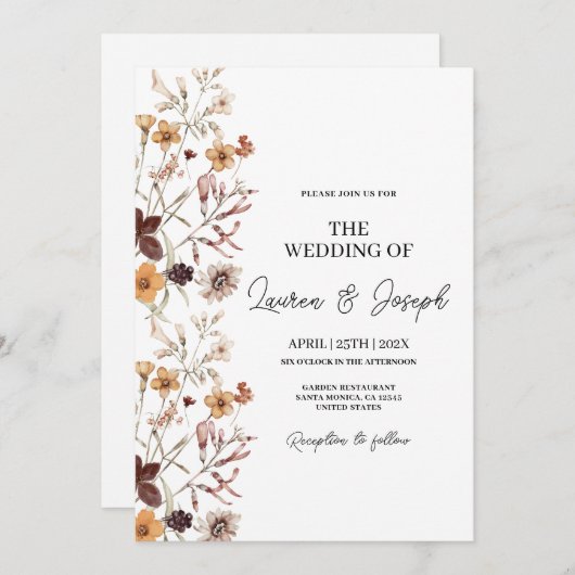 Faire-part de mariage Fleur sauvage Boho (Devant / Derrière)