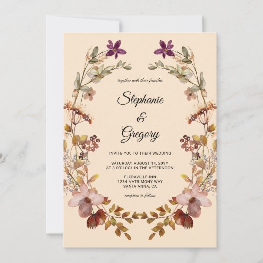 Faire-part de mariage Fleur sauvage Boho d'automne (Devant)