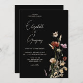 Faire-part de mariage Fleur sauvage Boho noir (Devant / Derrière)
