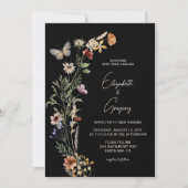 Faire-part de mariage Fleur sauvage Boho noir (Devant)