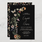 Faire-part de mariage Fleur sauvage Boho noir (Devant / Derrière)