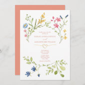 Faire-part de mariage fleur sauvage Boho Peach (Devant / Derrière)