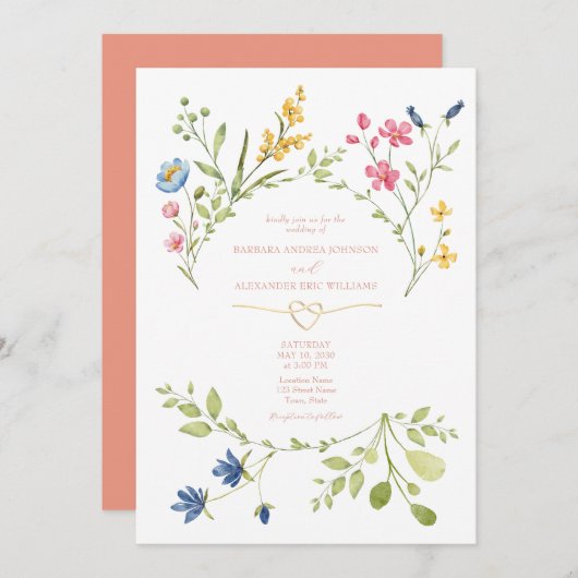 Faire-part de mariage fleur sauvage Boho Peach (Devant / Derrière)