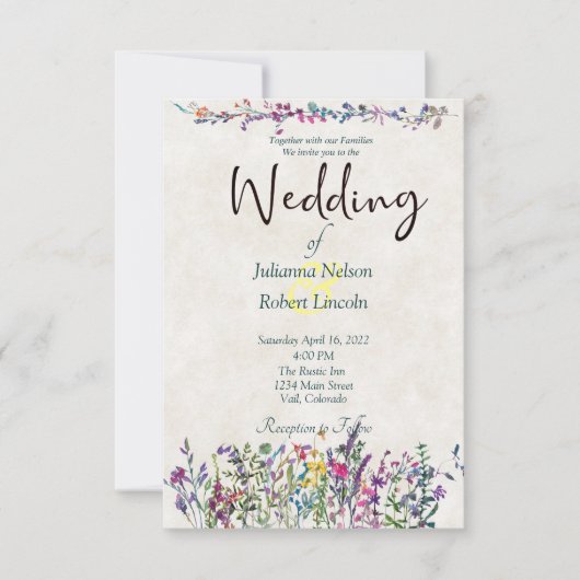Faire-part de mariage fleur sauvage coloré (Devant)