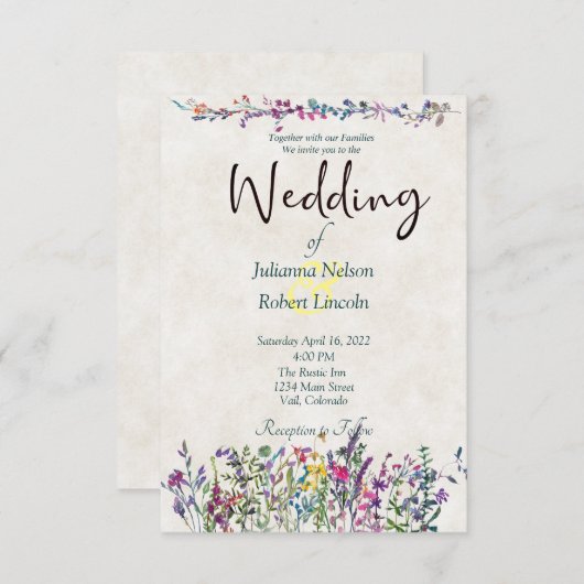 Faire-part de mariage fleur sauvage coloré (Devant / Derrière)