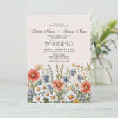 Faire-part de mariage Fleur sauvage coloré (Debout devant)