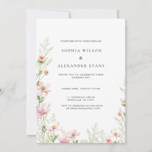 Faire-part de mariage fleur sauvage dans un romant (Devant)