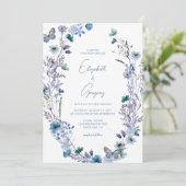 Faire-part de mariage Fleur sauvage de Boho bleu p (Debout devant)