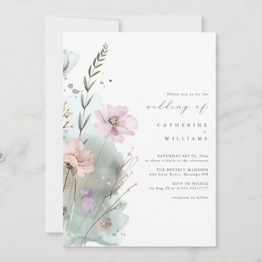 Faire-part de mariage fleur sauvage | Elégante aqu (Devant)