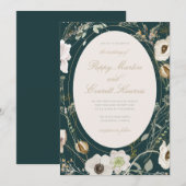 Faire-part de mariage Fleur sauvage Émeraude et Cr (Devant / Derrière)