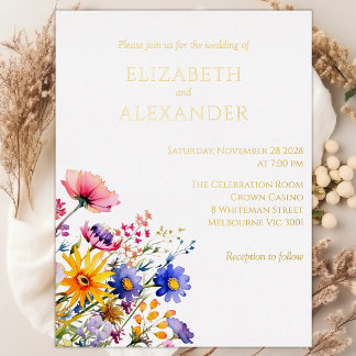 Faire-part de mariage fleur sauvage et Gold Foil