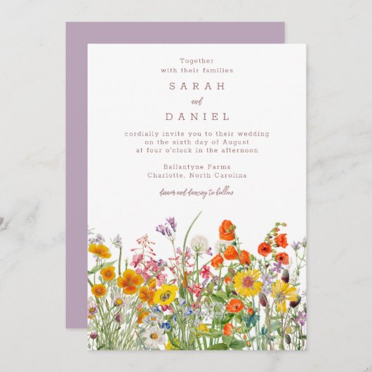 Faire-part de mariage fleur sauvage - Flower Meado (Devant / Derrière)