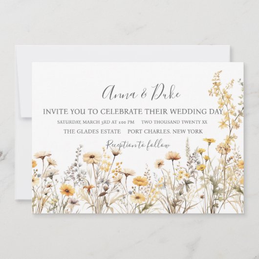 Faire-part de mariage Fleur sauvage jaune (Devant)