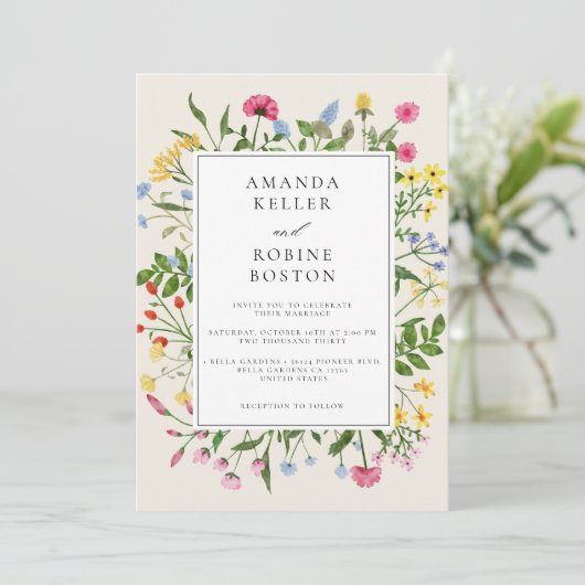 Faire-part de mariage Fleur sauvage moderne (Debout devant)