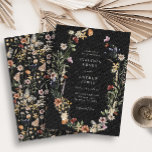 Faire-part de mariage Fleur sauvage noir<br><div class="desc">Faire-part de mariage Fleur sauvage noir. Cette invitation de mariage élégante et élégante présente de magnifiques fleurs sauvages d'aquarelle peints à la main disposés comme une jolie couronne avec un joli motif sur le dos. Recherchez les éléments correspondants dans la collection de Mariages Fleurs sauvages Black Boho.</div>